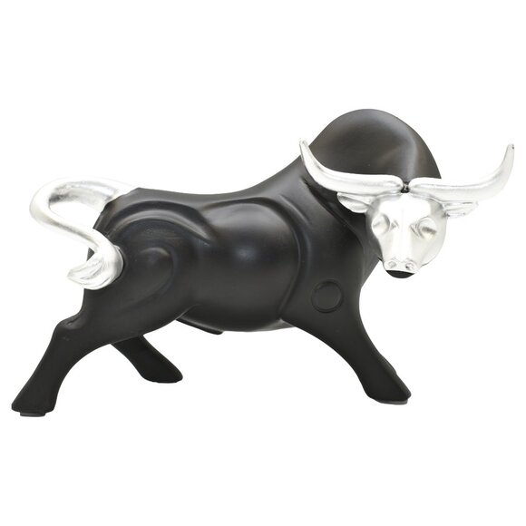 Adam & Friends Home Decor Strong Bull Sculpture | 1-Piece | Black/Silver - Picture 2 of 5